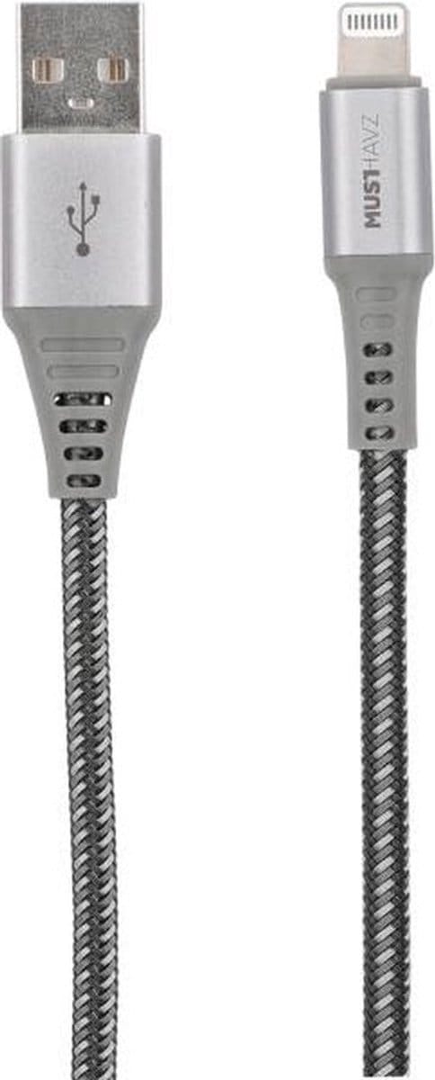 Musthavz USB-A naar Lightning Kabel - Nylon sleeve - 1 meter - Grijs
