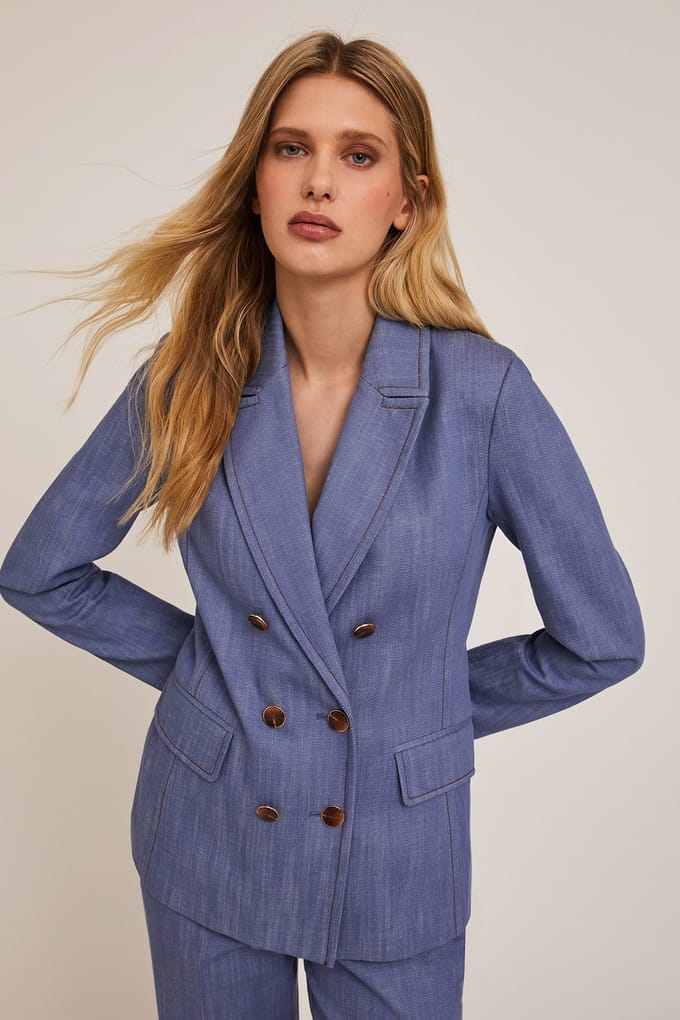 Motivi Double-breasted Cotton Canvas Blazer Light Blue Größe: 32 | Blazer Outlet | Damen | Blau