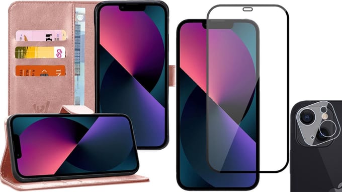 Hoesje geschikt voor iPhone 13 - Book Case Kunstleer Wallet - Roségoud - Met Full Screenprotector en Camera Screen Protector