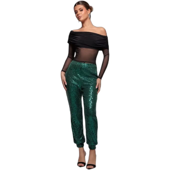Damesbroek Goddiva Sequin Cuffed Ankle