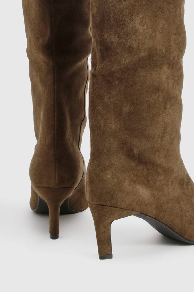 boohoo Dames Knee High Column Stiletto Mid Boots | Olijf | Maat: 37
