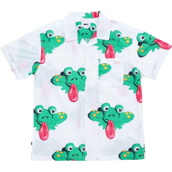 Frogman geweven herenoverhemd met korte mouwen S wit multi