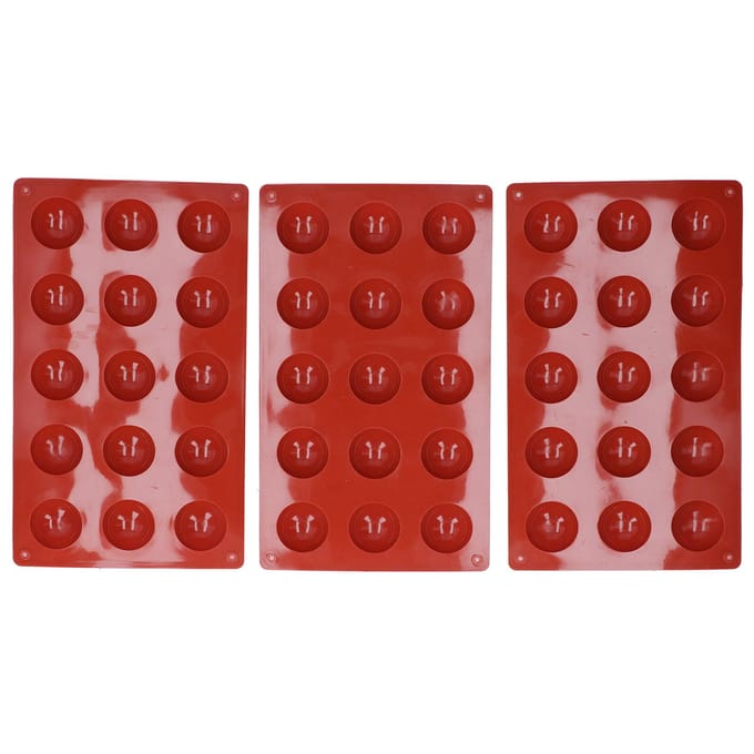 3 Stuks Cakevorm 15 Holtes Halfrond Siliconen Chocoladevorm Voedselkwaliteit Dessert Bakvorm red