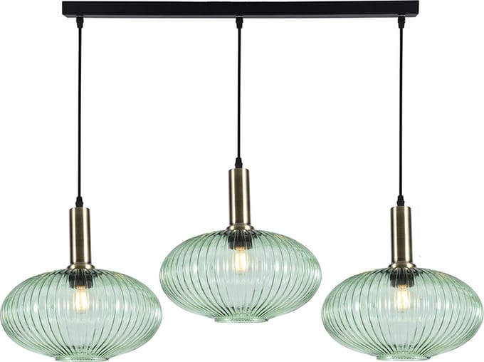 Olucia - CHARLOIS - Hanglamp - Groen / Goud - 3L - Vorm: Rechthoek