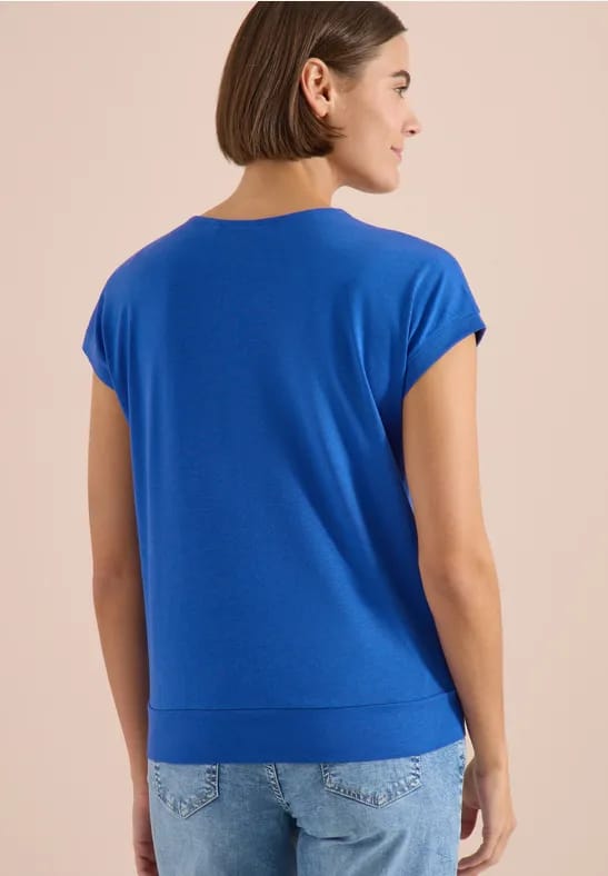 Shirt met korte mouwen en V-hals in effen kleur