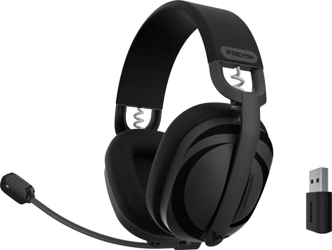 PREYON Tornado Fly PTF40B - Draadloze Gaming Headset - Bluetooth 5.2/2.4 Ghz - Zwart