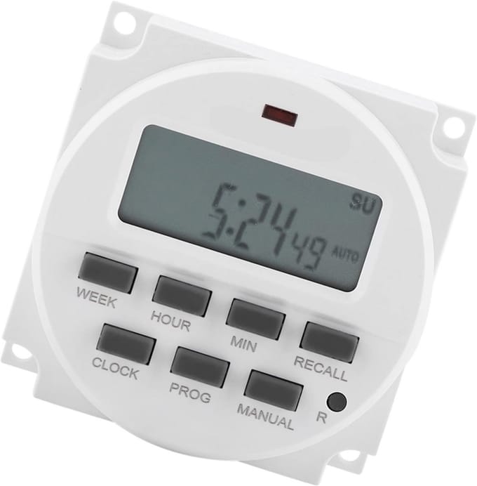 Digitale Tijdschakelaar - Programmeerbare Timer - Huishoudelijke Automatisering - AC/DC 12V Compatibel - 6 x 3 x 6.1 cm - Grijs