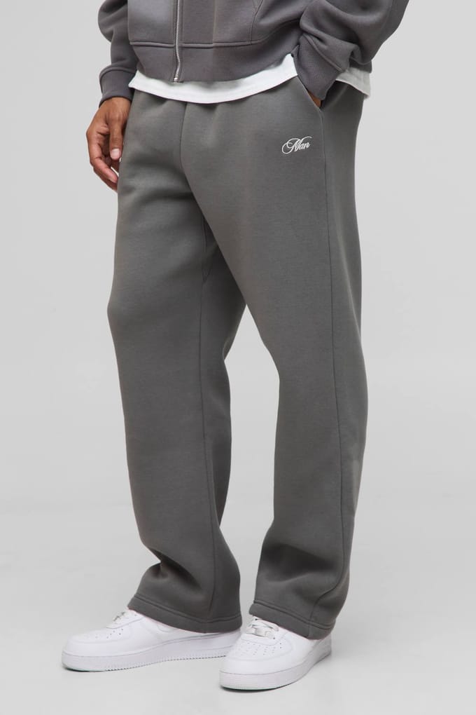 Oversized joggers voor mannen met scriptprint en verlaagde kruis | Charcoal | Size Medium