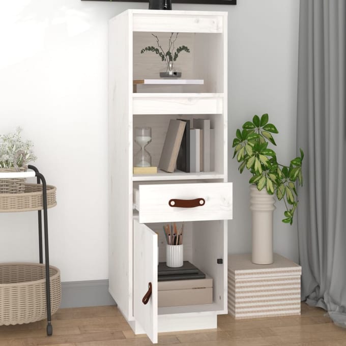 vidaXL - Hoge - kast - 34x40x108,5 - cm - massief - grenenhout - wit