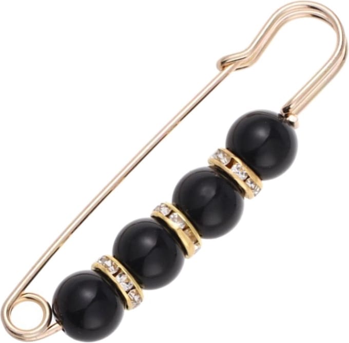 Fako Bijoux® - Sierspeld - Sjaalspeld - Vestsluiting - Vestspeld - Zwarte Parels - 75mm - Goudkleurig