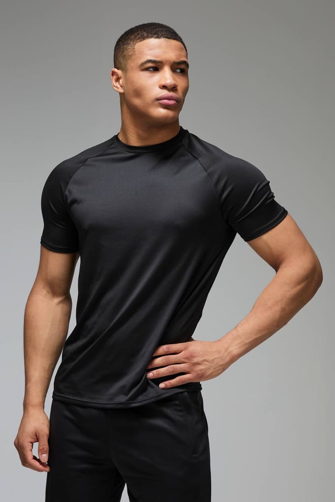 Heren Actieve Lichtgewicht Essentials Gym Regular Fit Raglan T-shirt | Black | Size Medium