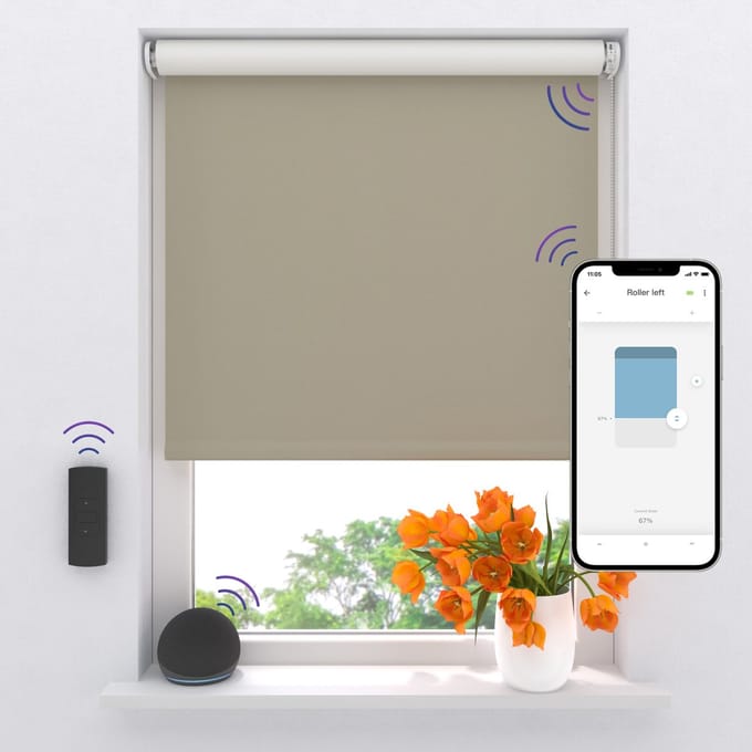 DTCH® Elektrisch Rolgordijn Verduisterend - Easy - Cement - 110 x 190 cm - Motionblinds CMD-02-P