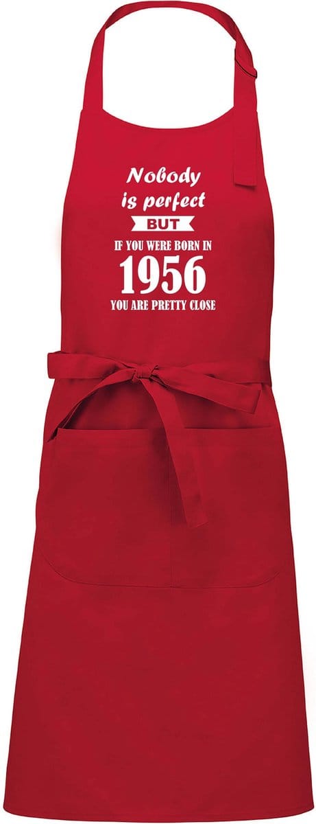 Mijncadeautje - Luxe schort - Nobody is perfect - 1956 - rood