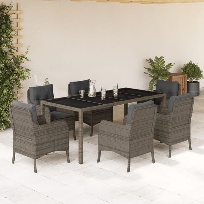 vidaXL - 7-delige - Tuinset - met - kussens - poly - rattan - grijs