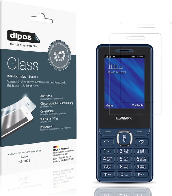 dipos – 2x Pantserfolie geschikt voor Lava A5 2025 | 9H Screenprotector