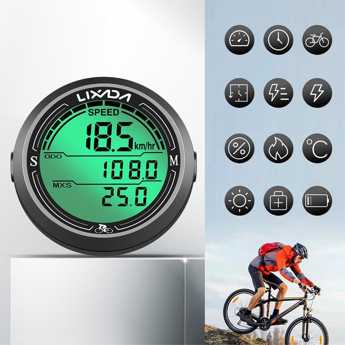 Bekabelde fietssnelheidsmeter Waterdichte ronde fietscomputer Achtergrondverlichting Fietskilometerteller White Screen green