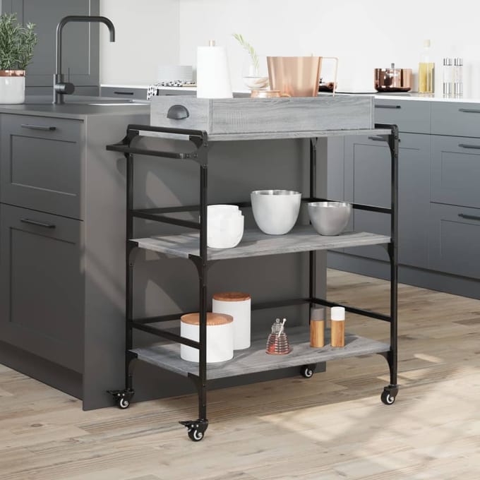 vidaXL - Keukentrolley - 81,5x41x92,5 - cm - bewerkt - hout - grijs - sonoma - eiken
