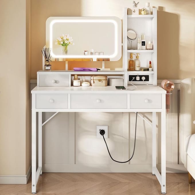 Kaptafel 100cm met Verstelbare Vierkante Spiegel en LED Verlichting