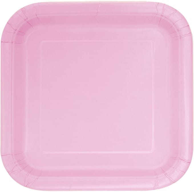 UNIQUE - 14 lichtroze vierkante kartonnen borden 22 cm voor een pastelfeest