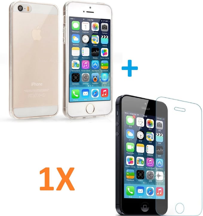 Soft TPU Transparant hoesje Silicone Case + 1 stuk Glas Screenprotector -  Geschikt voor: iPhone 5C