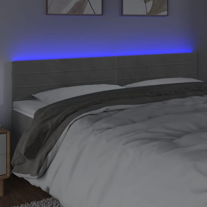 vidaXL - Hoofdbord - LED - 200x5x78/88 - cm - fluweel - lichtgrijs