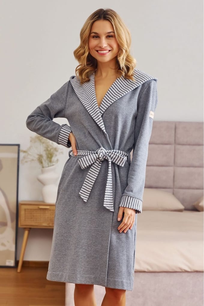 Doctor Nap Katoenen Badjas Dames Dark Grey SWW.7229 M
