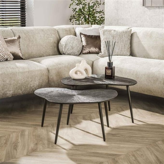 Hoyz Collection - Salontafel Brown Ray Metal Leaf - Brons Donkerbruin - Set van 2