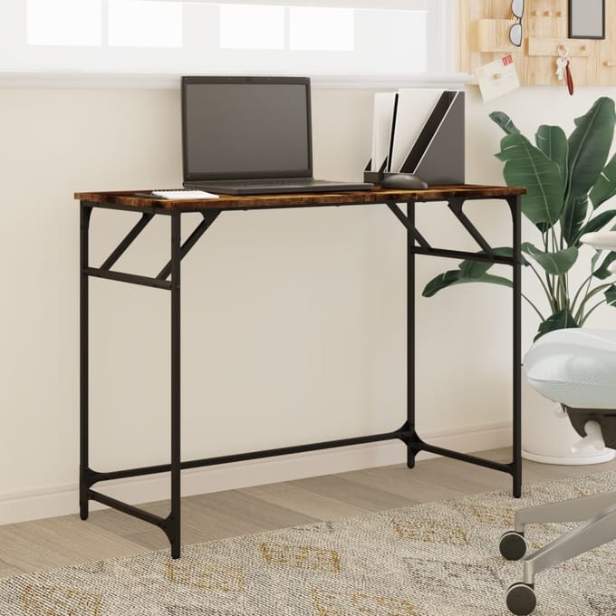 vidaXL - Bureau - 100x45x76 - cm - hout - en - gepoedercoat - staal - gerookt - eiken
