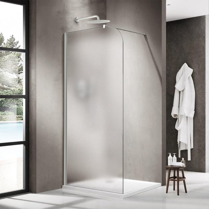 FugaFlow Eccelente Vetro Inloopdouche - 100x200cm - afgeronde glaswand - links - mat glas - wandarm - mat wit