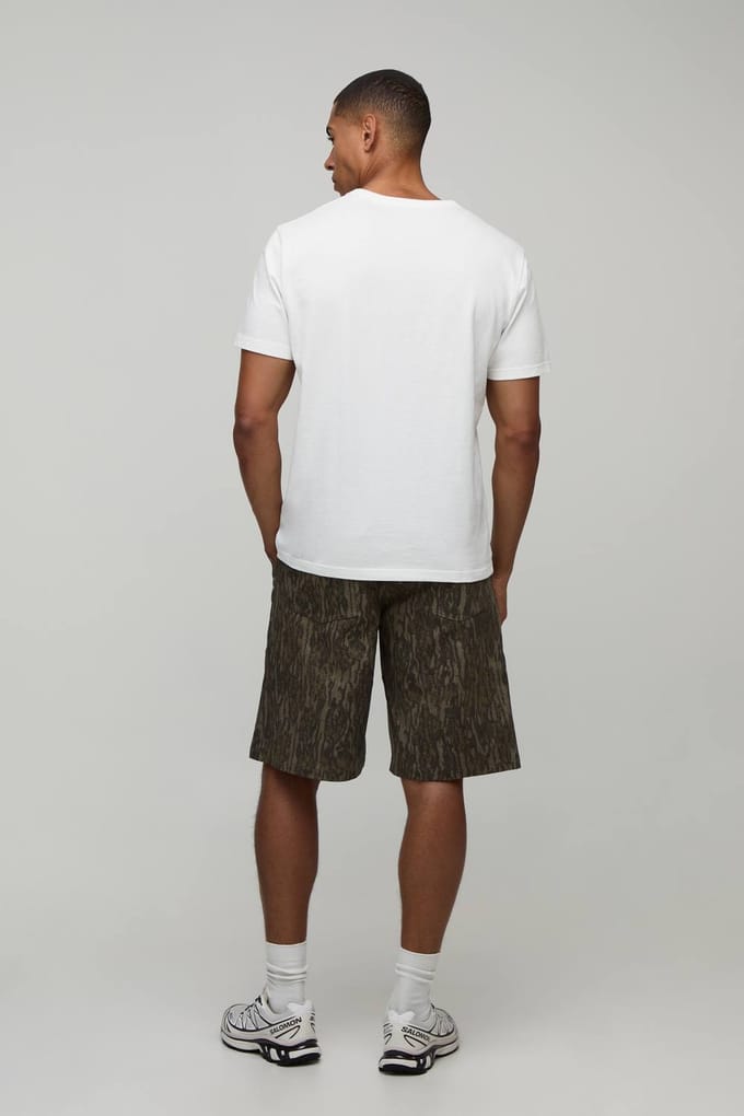 Regular Fit Camo Twill Co-ord Short | Khaki | Size 34