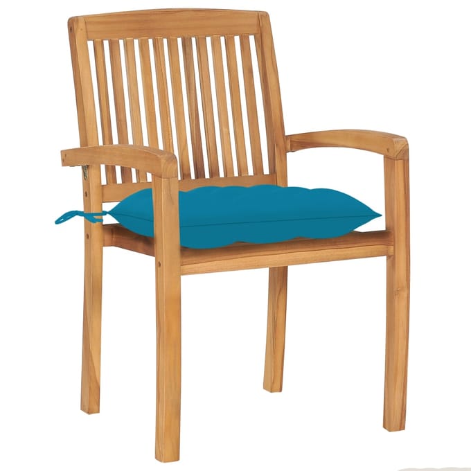 vidaXL - Tuinstoelen - stapelbaar - 6 - st - met - kussens - massief - teakhout