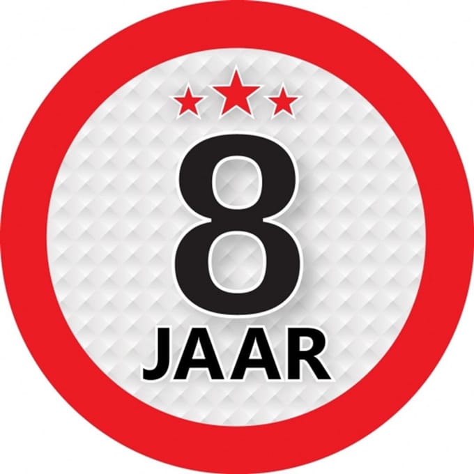 8 jaar leeftijd sticker - rond - Dia 9 cm - 8 jaar verjaardag - jubileum - leeftijd versiering