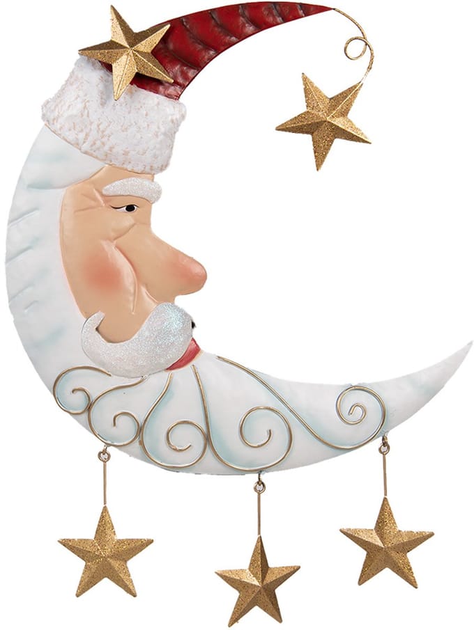 Clayre & Eef Kerstdecoratie Beeld Maan 41x3x53 cm Wit Metaal