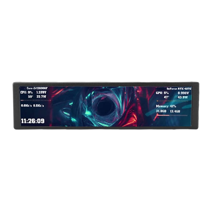 9,2 inch Computerkast Secundair Scherm Landschap Portretmodus Dynamisch Video Thema FHD 1920x462 PC CPU GPU Temperatuur