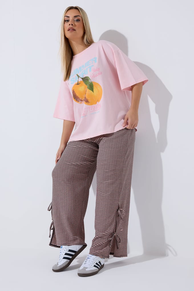 Limited Collection Roze Geruite Broek Met Strik Aan De Zijkant Size 48