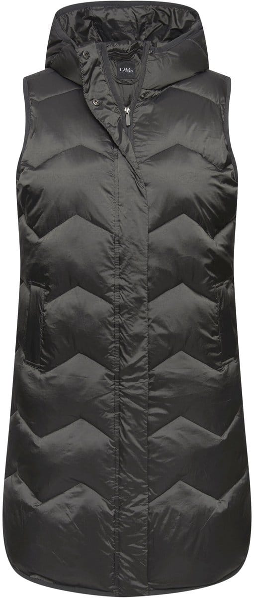 Ulla Popken - Dames - HYPRAR lange functionele doorgestikte bodywarmer capuchon - Antraciet - Maat 46+