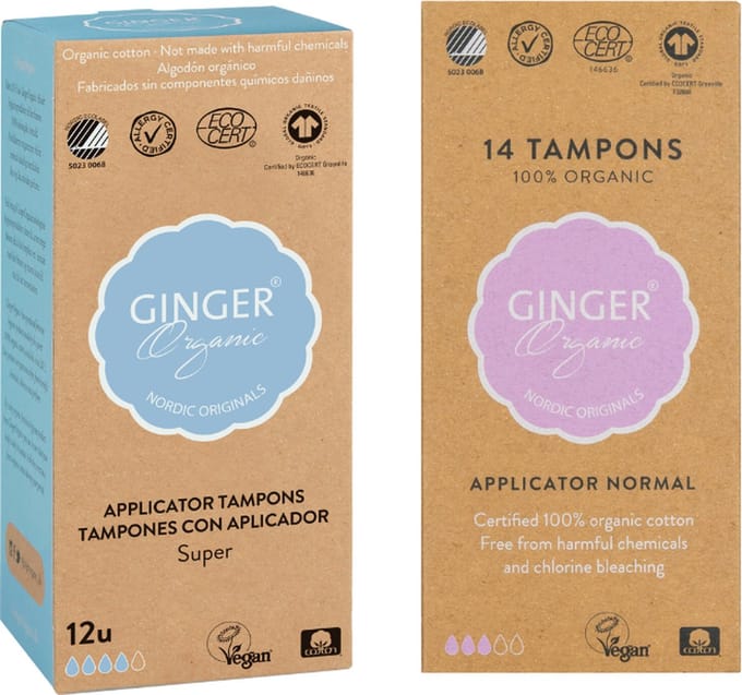 Ginger Organic - Tampons - Normaal + Super - Met applicator - Comfortabel - Organisch - Luxe ontwerp