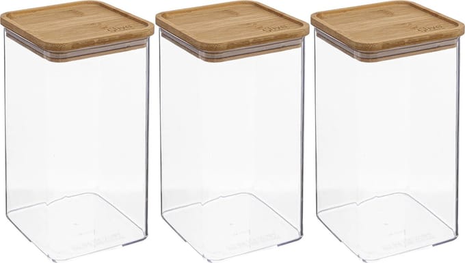 5Five - 3x - Keuken opslag voorraadpot - Berlino - kunststof/bamboe - 1500 ml - voedsel - 10 x 20 cm