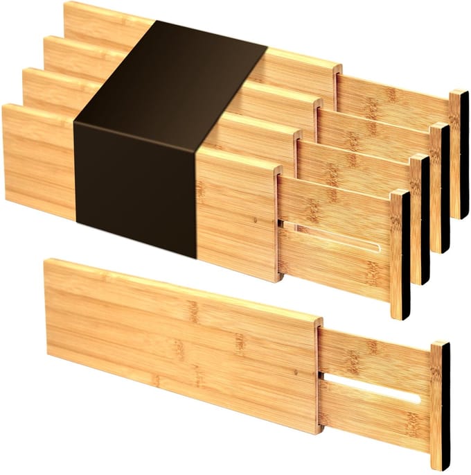 Bamboe Ladeverdeler, AjustbaleDrawer Organizer Keuken, Kast Vanity Uitbreidbare Lade Separator voor Kleding (4 stuks)