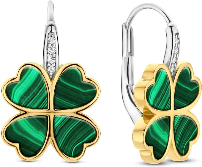 TI SENTO Dames Oorbellen - 925 zilver - Malachiet - 78005MA
