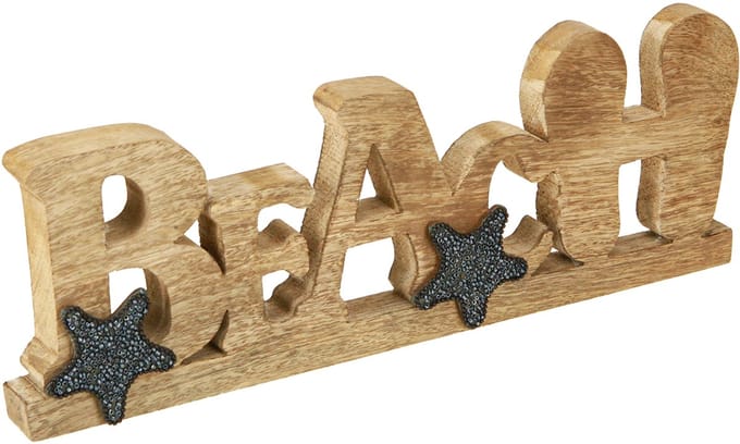 Stand belettering “Beach” maritieme decoratie hout 35×12cm