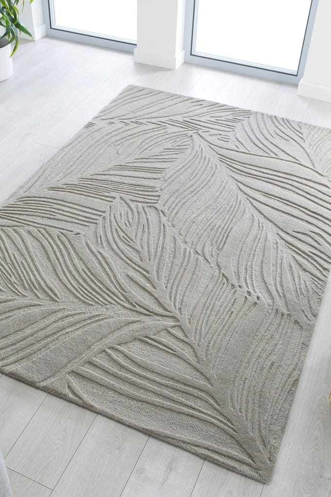 Flycarpets Lino Leaf Modern Laagpolig - 100% Wol Vloerkleed - Grijs - 200x290 cm