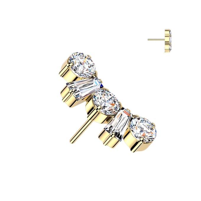 Round Baguette TOP - Titanium - Threadless Push In - goud - LMPiercings