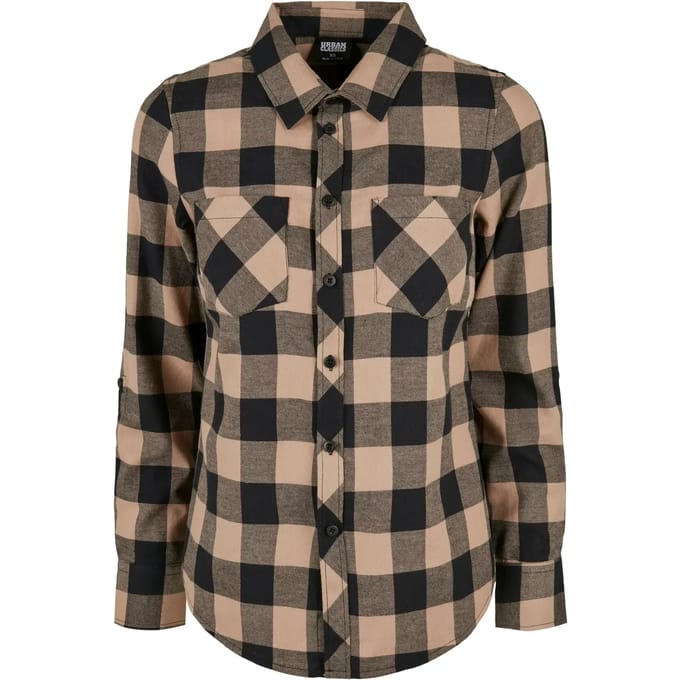 Urban Classics - Turnup Checked Flanell Blouse - M - Zwart/Creme
