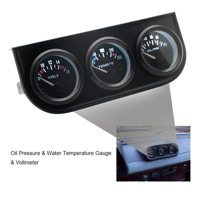 3 in 1 Autometer Automatische meter Voltmeter Watermeter en oliedrukmeter 52mm Drievoudige meterset black