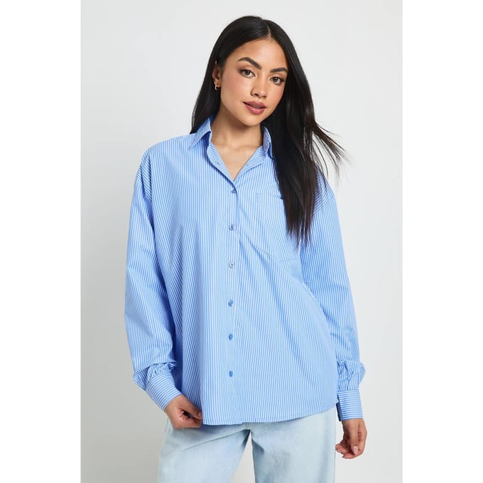 boohoo Dames Gestreept Poplin Oversized Overhemd | Blauw | Maat: 34
