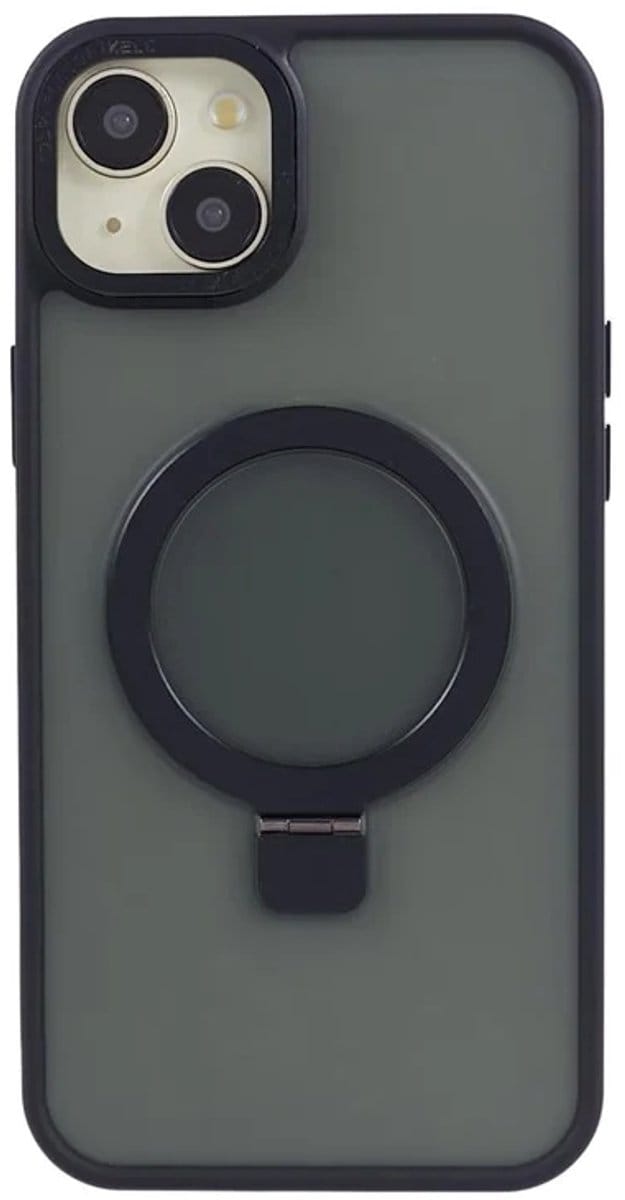 Cityhoesje - iPhone 15 Plus-14 Plus - Magnetic - Ring Holder Kickstand - Protective – Backcase - Zwart