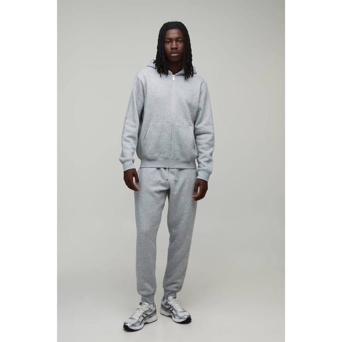 Regular Trainingspak Met Rits En Capuchon En Rechte Pijpen Met Boordjes | Grey Marl | Size Medium