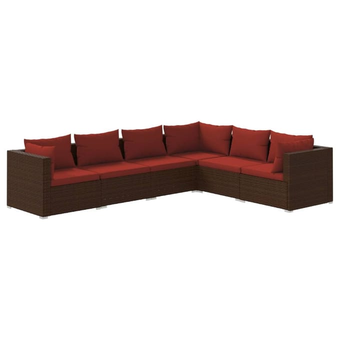 vidaXL - 6-delige - Loungeset - met - kussens - poly - rattan - bruin