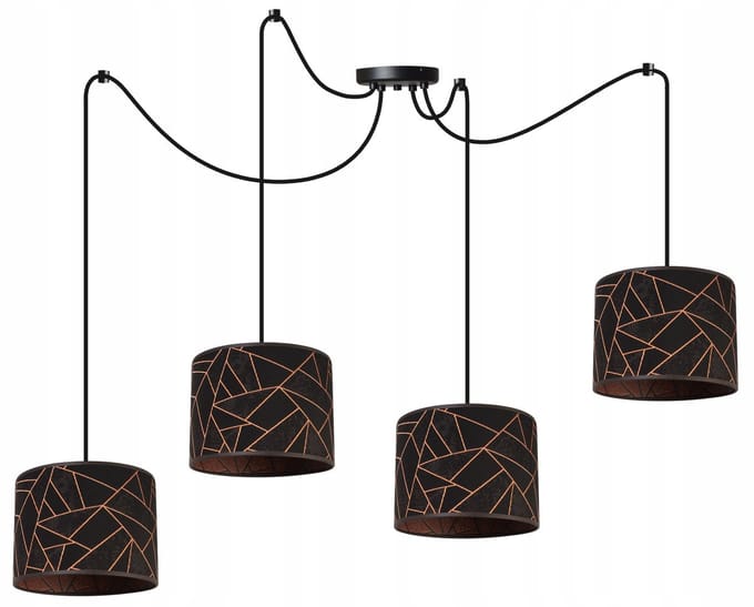 Hanglamp WERONA Zwart Koper E27 4-lichts - Stijlvol Loft Design